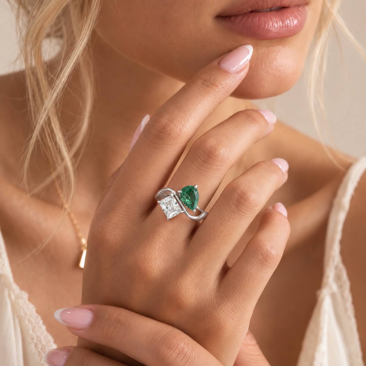 Two birthstone ring, personalised gift for her