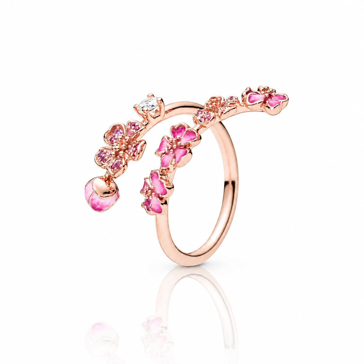 Éclore Ring – gold floral ring with pink zirconia flowers and 18k gold plating by Zavéa Jewellery