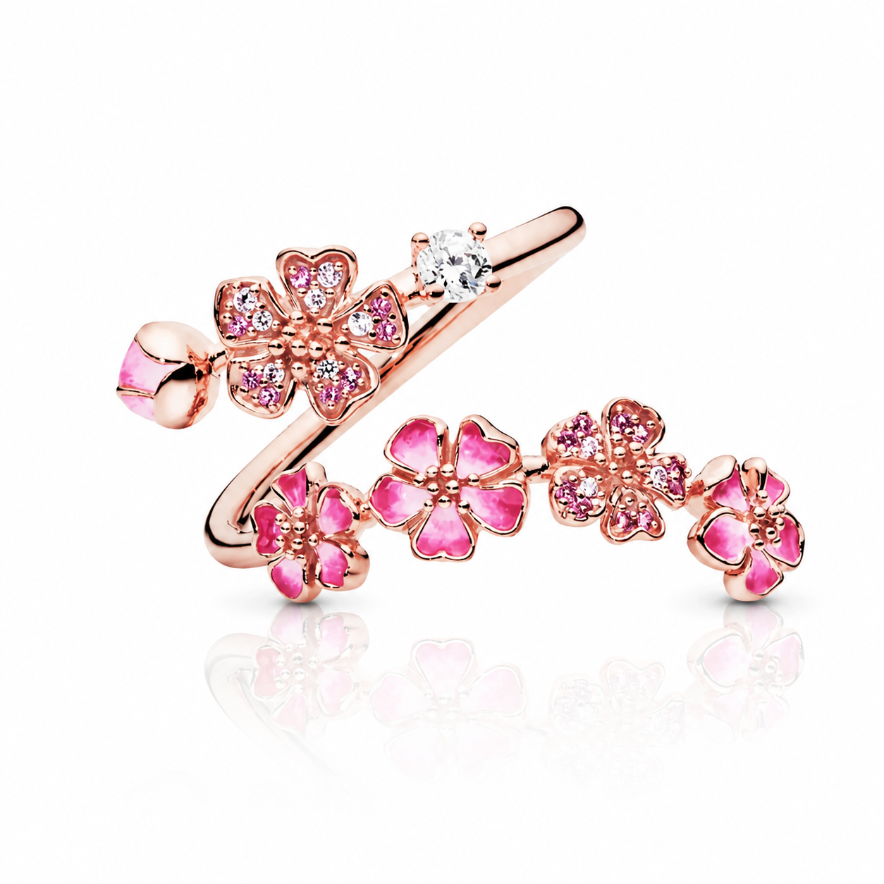Éclore Ring by Zavéa Jewellery – luxurious floral ring featuring pink zirconia stones and 18k gold plating