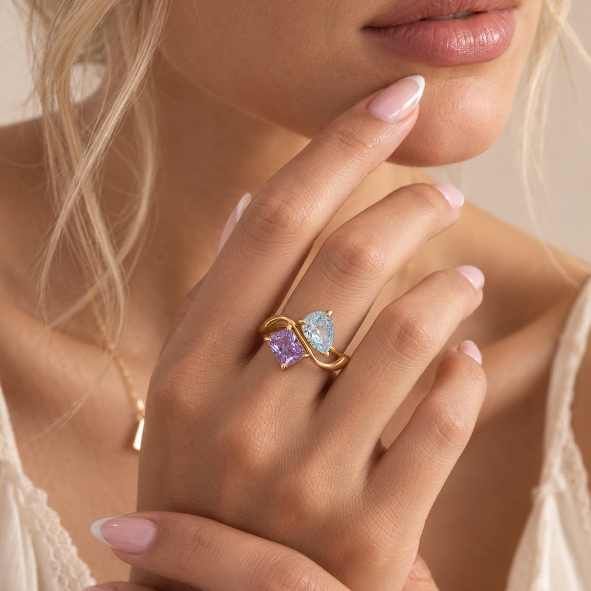 Two birthstone ring, personalised gift for her