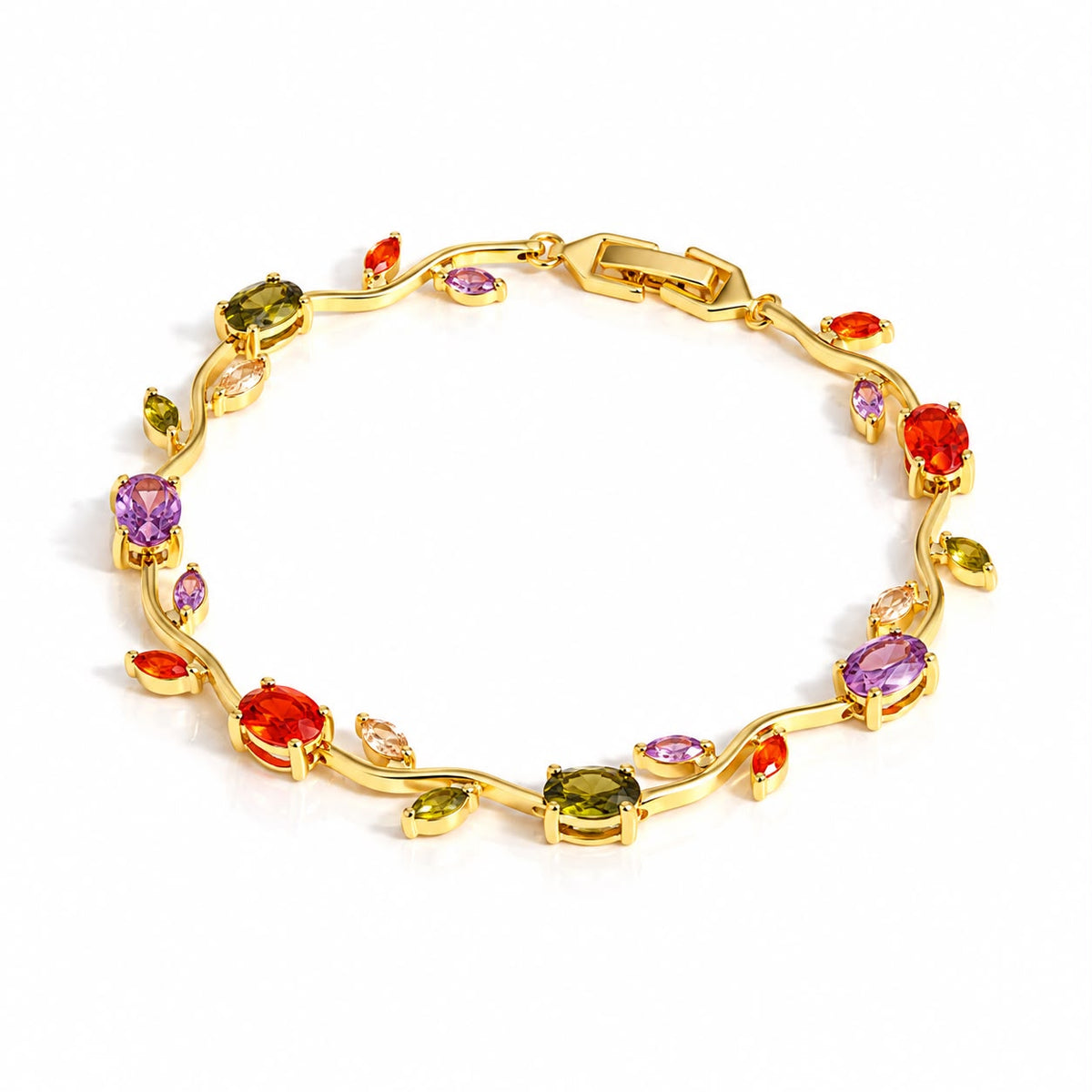 Rosé tulip bracelet with colourful marquise crystals