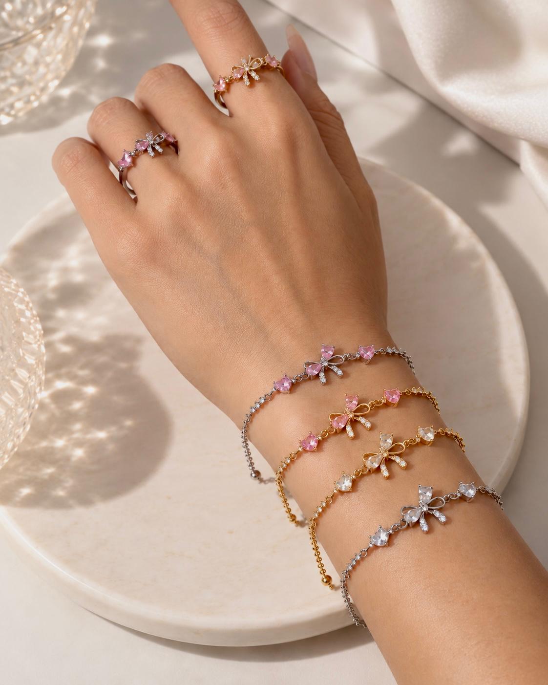 Elviane bow bracelet, matching friendship bracelet